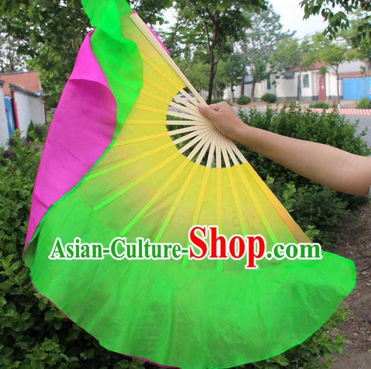 Top Grade Chinese Folk Dance Folding Fans Yangko Dance Double Side Silk Fan for Women