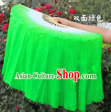 Top Grade Chinese Folk Dance Folding Fans Yangko Dance Green Silk Ribbon Fan for Women