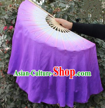 Top Grade Chinese Folk Dance Purple Folding Fans Yangko Dance Silk Ribbon Fan for Women