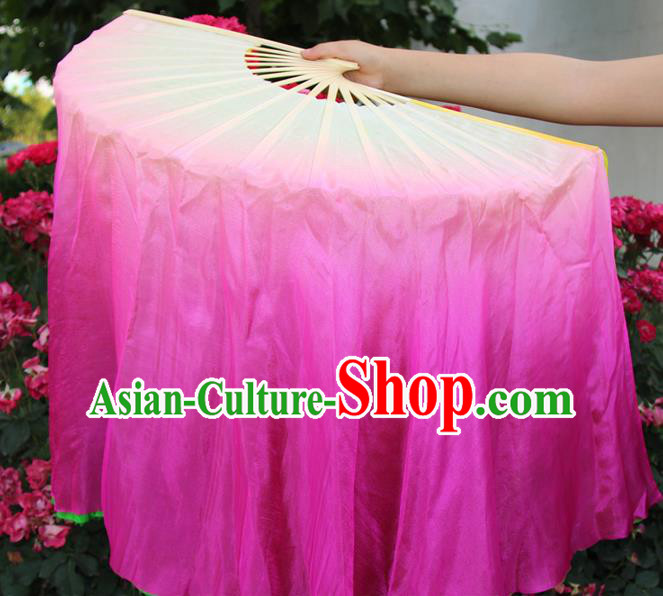 Top Grade Chinese Folk Dance Rosy Folding Fans Yangko Dance Silk Ribbon Fan for Women