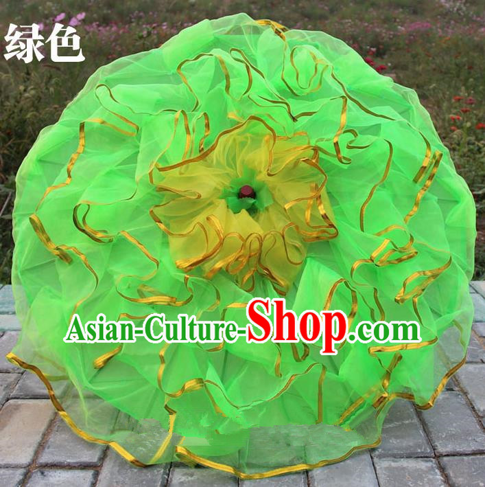 Top Grade Chinese Folk Dance Umbrella Yangko Dance Classical Dance Green Silk Umbrella for Women