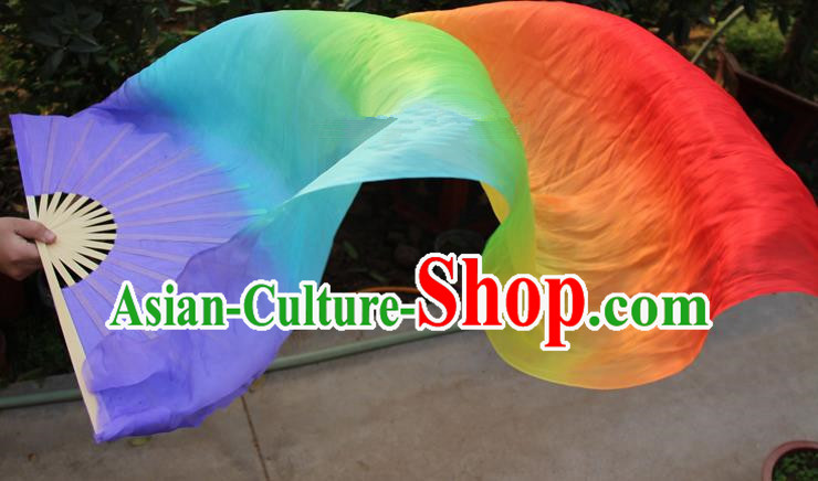 Chinese Handmade Folk Dance Purple Folding Fans Yangko Dance Colorful Silk Ribbon Fan for Women