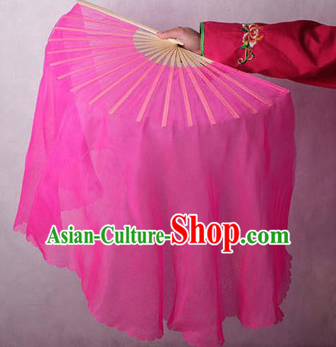 Chinese Handmade Folk Dance Rosy Ribbon Folding Fans Yangko Dance Classical Fans for Women