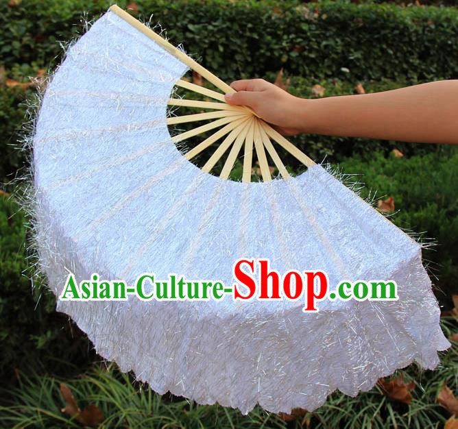 Chinese Handmade Folk Dance White Folding Fans Yangko Dance Classical Dance Fans for Women