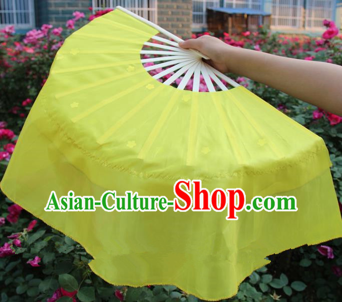 Chinese Handmade Folk Dance Yellow Silk Folding Fans Yangko Dance Classical Dance Fans for Women