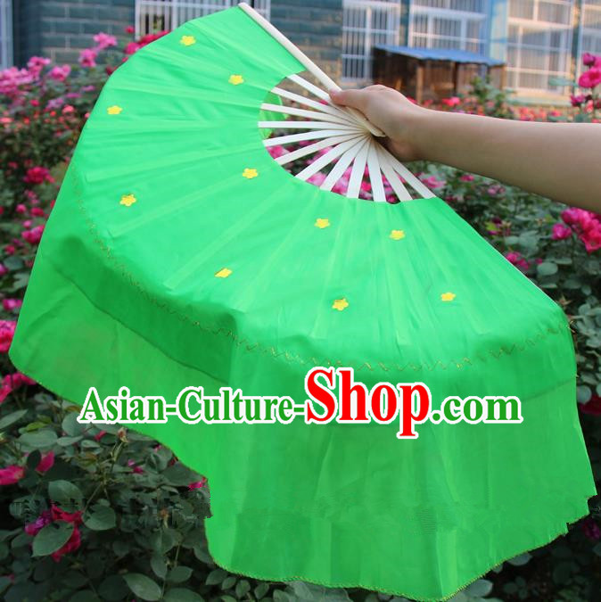 Chinese Handmade Folk Dance Green Silk Folding Fans Yangko Dance Classical Dance Fans for Women