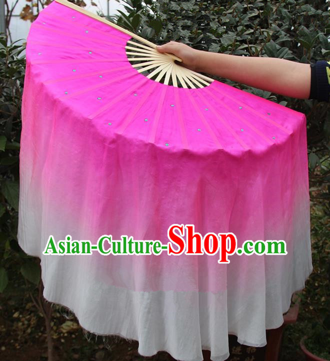 Chinese Handmade Folk Dance Rosy Ribbons Folding Fans Yangko Dance Classical Dance Fans for Women