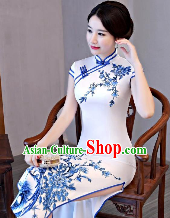 Traditional Ancient Chinese Young Women Cheongsam Dress Republic of China Tangsuit Stand Collar Blouse Dress Tang Suit Clothing