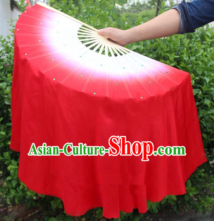 Chinese Handmade Folk Dance Red Ribbons Folding Fans Yangko Dance Classical Dance Fans for Women