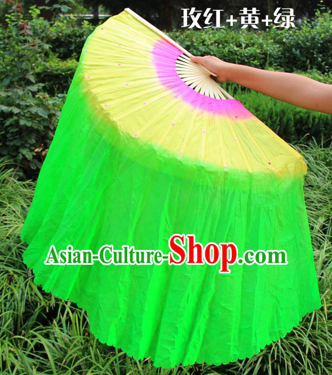 Chinese Handmade Folk Dance Green Ribbon Folding Fans Yangko Dance Classical Dance Fans for Women