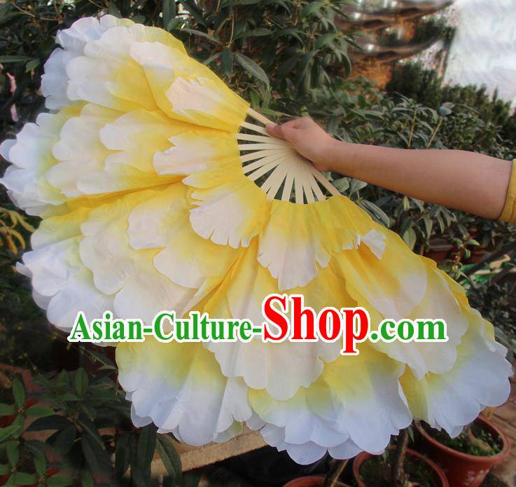 Chinese Handmade Folk Dance Folding Fans Yangko Dance Classical Dance Yellow Peony Fans for Women