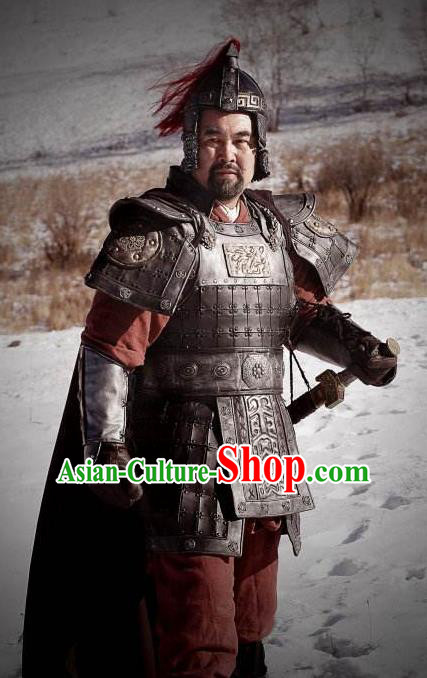 Chinese Ancient Han Dynasty General Knight-errant Xia Houying Replica Costume Helmet and Armour for Men