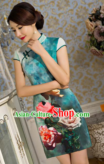 Traditional Ancient Chinese Young Women Cheongsam Dress Republic of China Tangsuit Stand Collar Blouse Dress Tang Suit Clothing