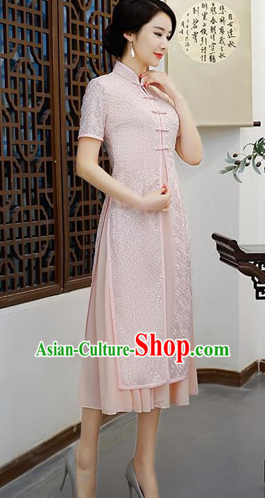 Traditional Ancient Chinese Young Women Cheongsam Dress Republic of China Tangsuit Stand Collar Blouse Dress Tang Suit Clothing