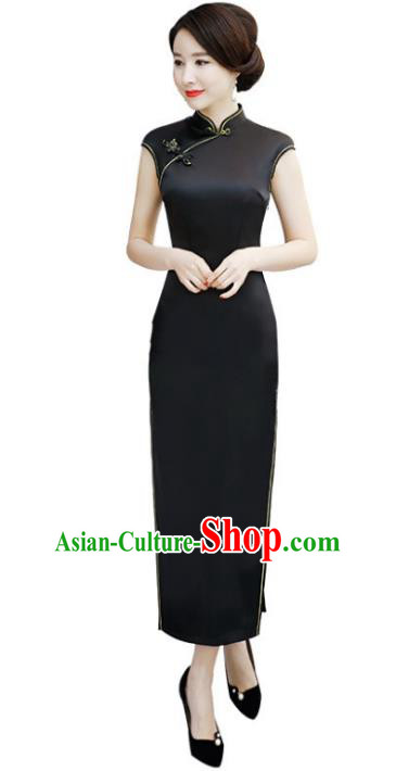 Top Grade Chinese National Costume Elegant Black Cheongsam Tang Suit Qipao Dress for Women