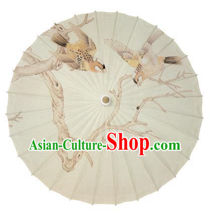 Chinese Handmade Paper Umbrella Folk Dance Hand Printing Birds Oil-paper Umbrella Yangko Umbrella