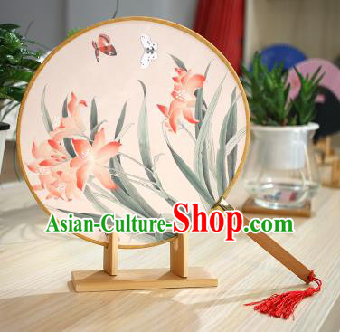 Chinese Traditional Round Fans Handmade Printing Orchid Circular Fan China Ancient Palace Fans