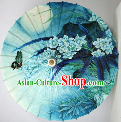 Chinese Traditional Paper Umbrella Folk Dance Printing Blue Oil-paper Umbrella Handmade Umbrella