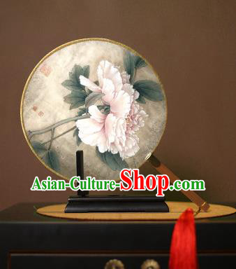 Chinese Traditional Circular Fans Handmade Printing Peony Round Fan China Ancient Palace Dance Fans