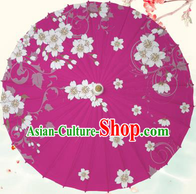 Chinese Traditional Artware Rosy Paper Umbrella Classical Dance Printing Peach Blossom Oil-paper Umbrella Handmade Umbrella