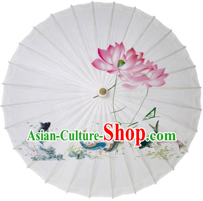Chinese Traditional Artware Paper Umbrella Classical Dance Umbrella Printing Lotus Fish Oil-paper Umbrella Handmade Umbrella