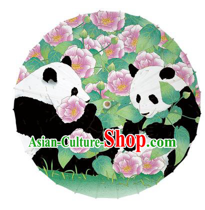 Chinese Traditional Artware Paper Umbrellas Ink Wash Painting Double Pandas Peony Oil-paper Umbrella Handmade Umbrella
