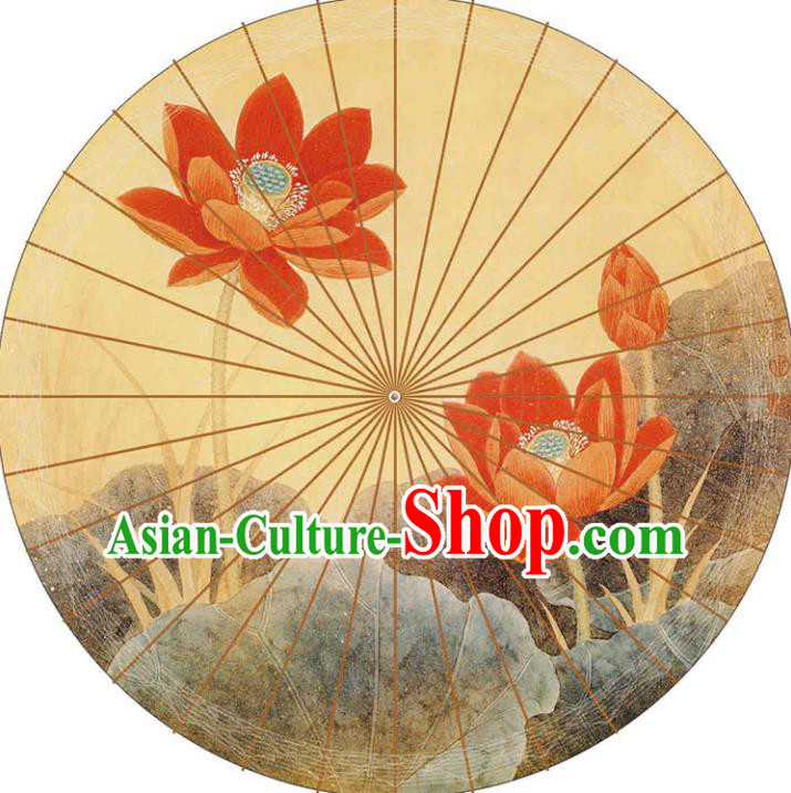 Chinese Traditional Artware Paper Umbrellas Printing Lotus Yellow Oil-paper Umbrella Handmade Umbrella