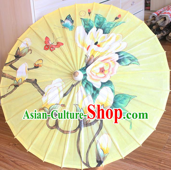Chinese Traditional Artware Dance Umbrella Printing Mangnolia Yellow Paper Umbrellas Oil-paper Umbrella Handmade Umbrella