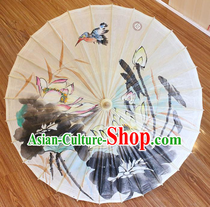 Chinese Traditional Artware Dance Umbrella Hand Painting Lotus Paper Umbrellas Oil-paper Umbrella Handmade Umbrella