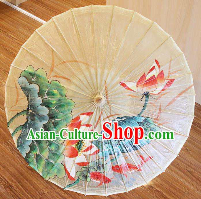 Chinese Traditional Artware Dance Umbrella Hand Painting Red Lotus Paper Umbrellas Oil-paper Umbrella Handmade Umbrella