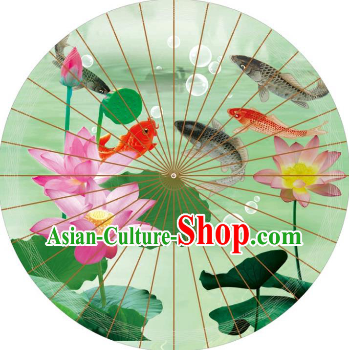 Chinese Traditional Artware Paper Umbrellas Printing Lotus Green Oil-paper Umbrella Handmade Umbrella