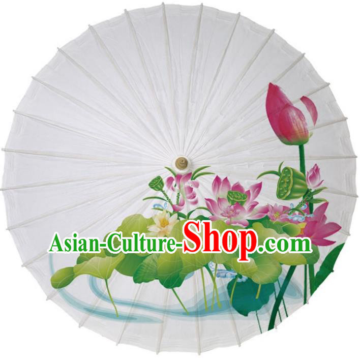 Chinese Traditional Artware Paper Umbrellas Printing Red Lotus Oil-paper Umbrella Handmade Umbrella