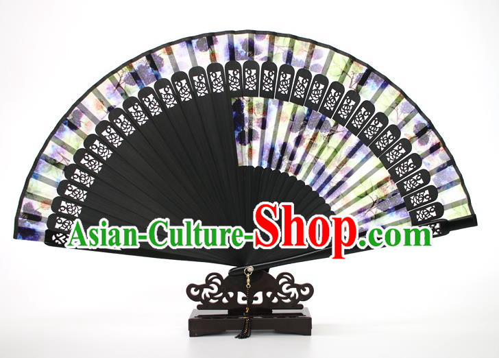 Chinese Traditional Artware Handmade Folding Fans Purple Silk Fans Accordion