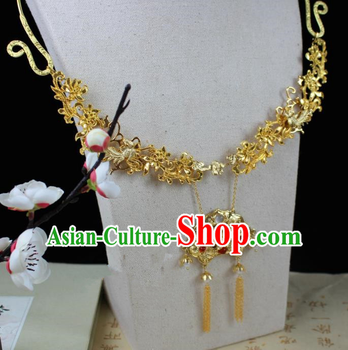Chinese Handmade Classical Accessories Golden Necklace Hanfu Tassel Necklet for Women
