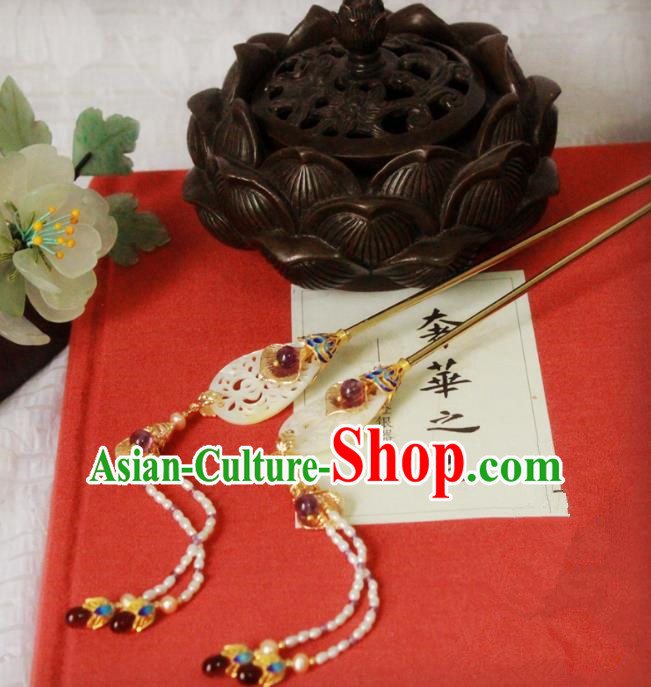 Chinese Handmade Classical Hair Accessories Wedding Shell Hairpins Hanfu Pearls Tassel Step Shake for Women