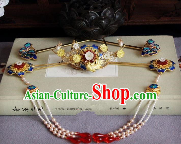 Chinese Handmade Classical Hair Accessories Wedding Hairpins Hanfu Phoenix Coronet Complete Set for Women