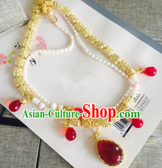 Chinese Handmade Classical Accessories Princess Red Crystal Necklace Hanfu Necklet for Women