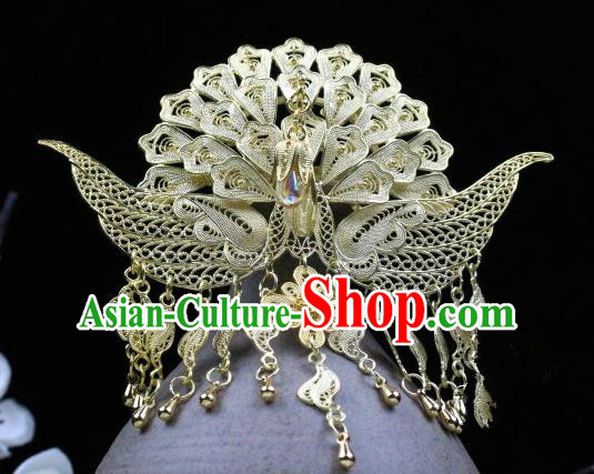 Chinese Handmade Classical Hair Accessories Golden Tassel Phoenix Coronet Hairpins Hair Stick for Women