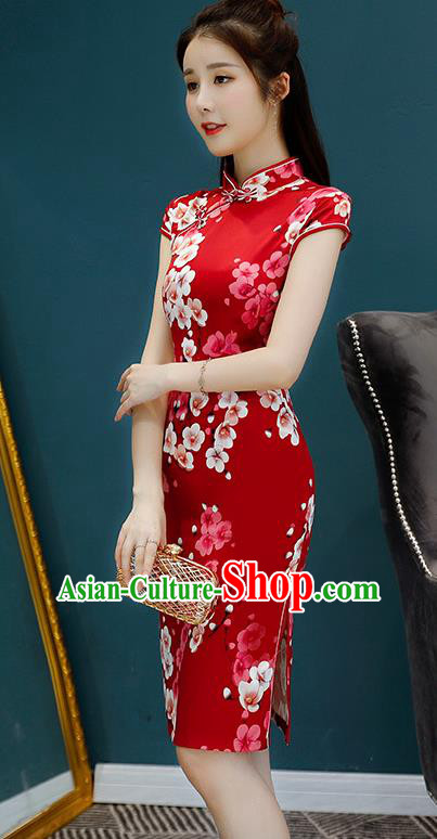 Traditional Ancient Chinese Young Women Cheongsam Dress Republic of China Tangsuit Stand Collar Blouse Dress Tang Suit Clothing