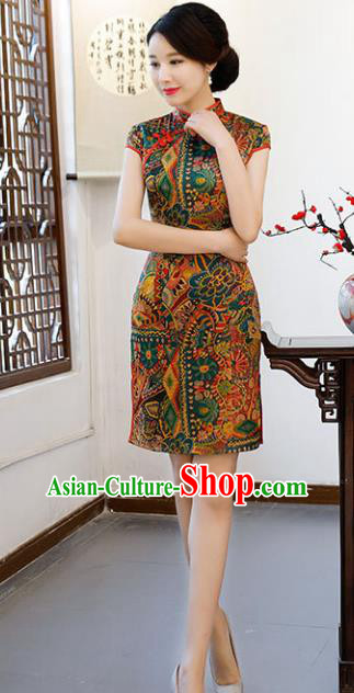 Chinese Traditional Short Mandarin Qipao Dress National Costume Printing Cheongsam for Women