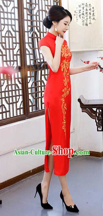 Traditional Ancient Chinese Young Women Cheongsam Dress Republic of China Tangsuit Stand Collar Blouse Dress Tang Suit Clothing