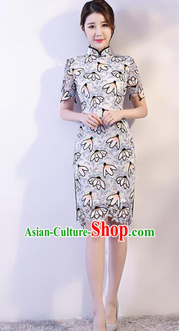 Chinese Traditional Lace Mandarin Qipao Dress National Costume Tang Suit Short Cheongsam for Women
