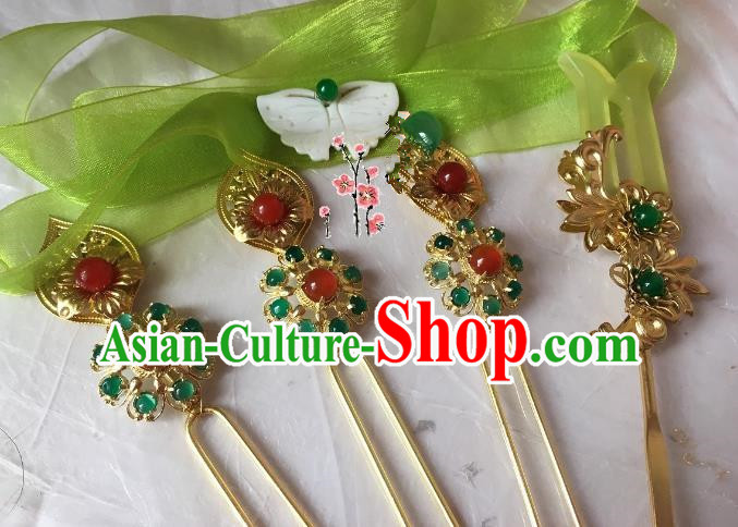 Traditional Chinese Ancient Princess Hair Accessories Golden Hairpins Complete Set for Women