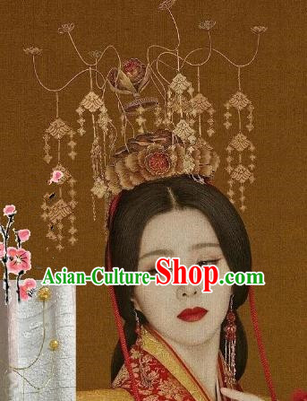 Traditional Chinese Ancient Hair Accessories Golden Tassel Phoenix Coronet Hairpins for Women