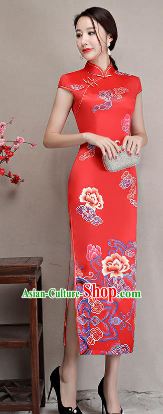 Chinese Traditional Tang Suit Qipao Dress National Costume Retro Wedding Red Mandarin Cheongsam for Women