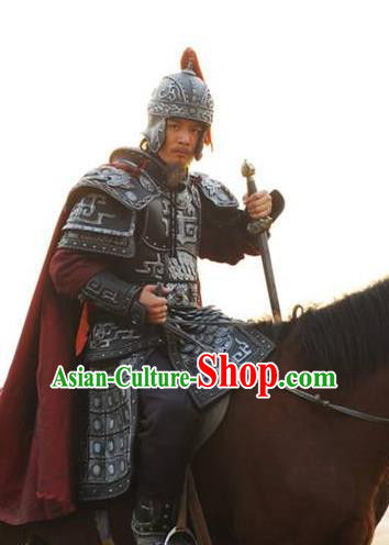 Chinese Ancient Tang Dynasty General Chen Xuanli Replica Costume Helmet and Armour for Men