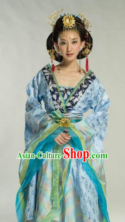 Ancient Chinese Tang Dynasty Palace Lady Embroidered Dress Replica Costume for Women