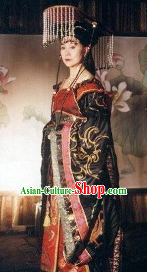 Chinese Ancient Tang Dynasty Queen Wu Zetian Embroidered Replica Costume and Headpiece Complete Set for Women