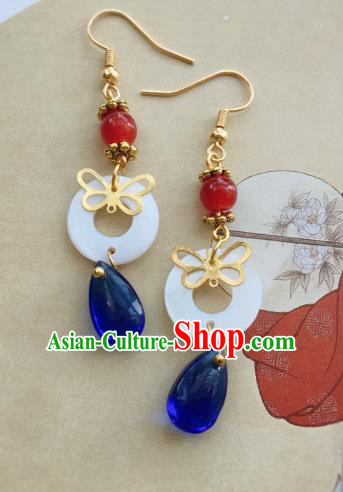 Traditional Chinese Ancient Jewelry Accessories Shell Earrings Blue Crystal Eardrop for Women