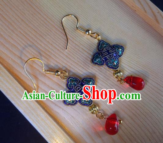 Traditional Chinese Ancient Jewelry Accessories Blue Chinese Knots Earrings Eardrop for Women
